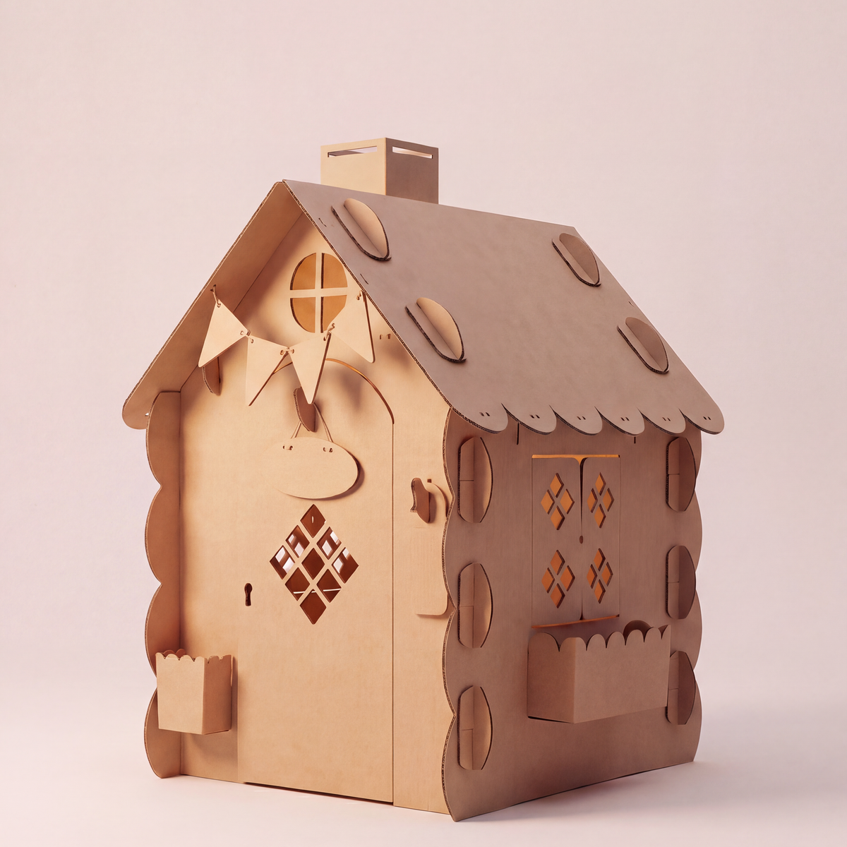 DUDUK Cubby House — life-size paintable playhouse with chimney and flower pots