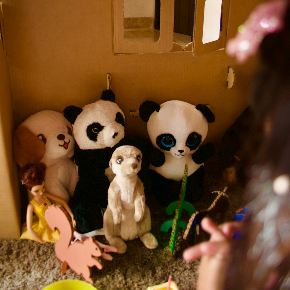 Soft toys having a party inside a DUDUK Tree House
