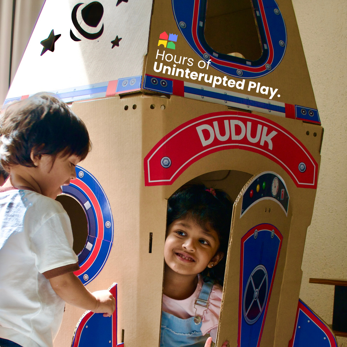 Children playing inside and around a DUDUK Rocket