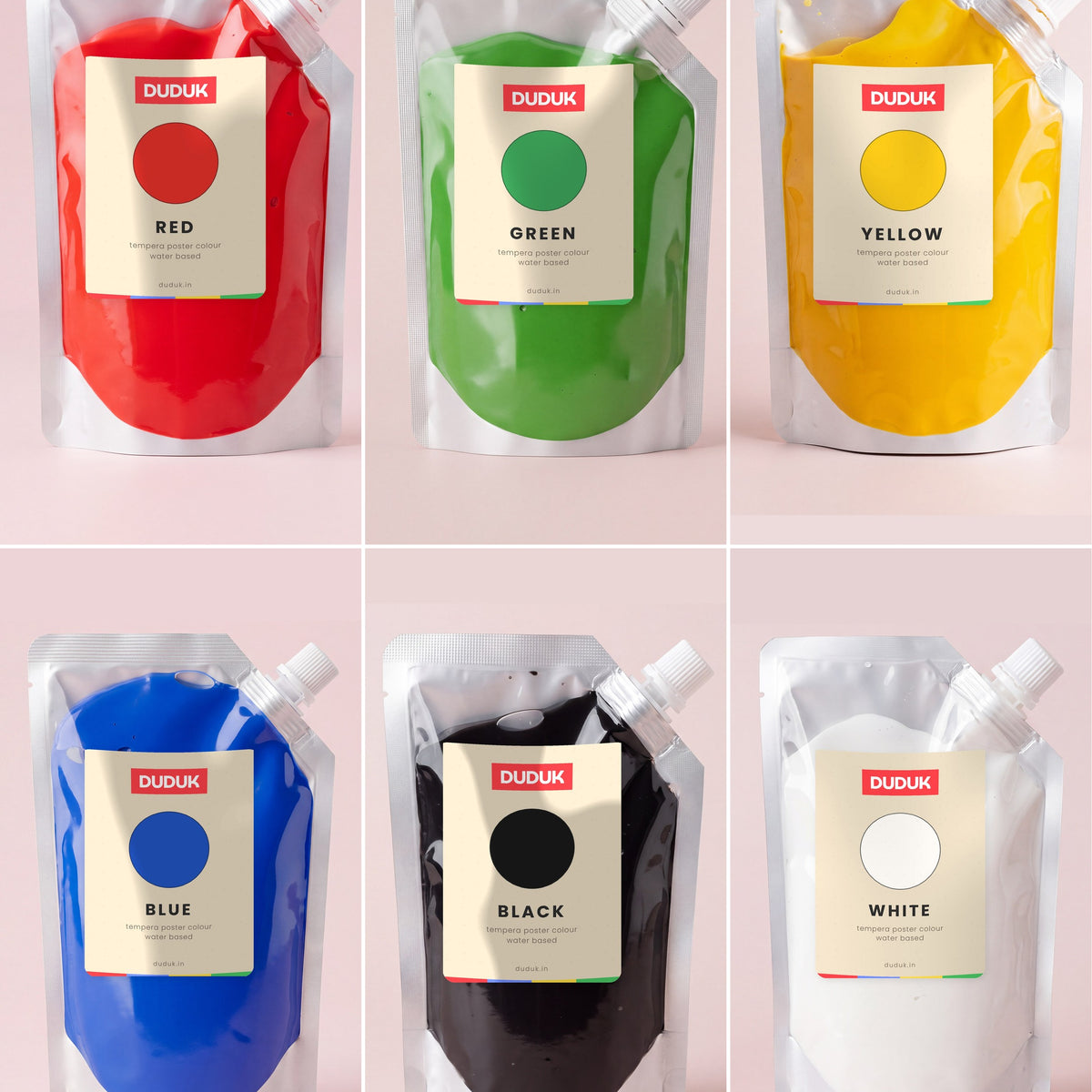 The six tempera paint colours in the DUDUK Painting Kit
